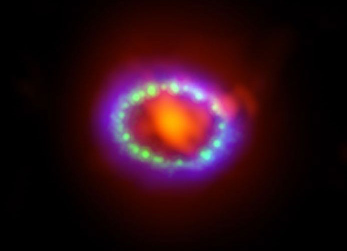 остатки сверхновой SN 1987А в свете различных волн